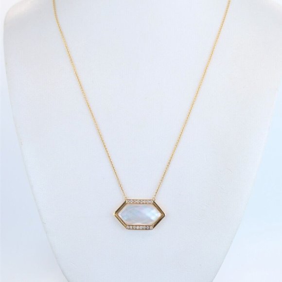 Doves by Doron White Orchid 18k Yellow Gold Quartz MOP Diamond Pendant 18'' - Picture 3 of 4